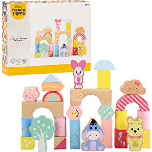 Disney Wooden Toys Winnie the Pooh & Friends Block Set, 26-Pieces Include Winnie the Pooh, Piglet and Eeyore Block Figures, Amazon Exclusive, by Just Play