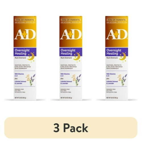 (3 pack) A+D Overnight Healing Diaper Rash Ointment for Baby, Soothes, Protects & Relieves Overnight, 3.6oz