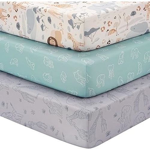 Baby Crib Sheets for Boys Girls, Fitted Crib Sheet Neutral 3 Pack for Standard Crib and Toddler Mattress, Breathable Soft Microfiber Baby Sheet 28x52x8in Elephant