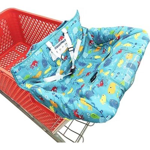 Portable 2-in-1 Grocery Cart Seat Cover and Baby Highchair Cover (Blue Seaworld)