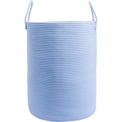 Cotton Rope Laundry Basket Hamper for Clothes Woven Storage Basket for Living Room Bedroom Boho Tall Rope Baskets for Blanket Toys Pillow Towels Baby Nursery Hamper Bin light blue Large