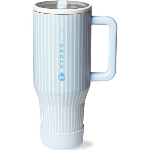 HydroJug Traveler - 40 oz Water Bottle with Handle & Flip Straw - Fits in Cup Holder, Leak Resistant Tumbler-Reusable Insulated Stainless Steel & Rubber Base - Gifts for Women & Men, Cape Cod