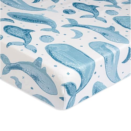 Crane Baby Crib Sheet, Whale Ocean Crib Sheets & Toddler Sheets, 100% Cotton Crib Sheets for Standard Crib Mattress, 28"x 52", Breathable Crib Sheets, Fitted Crib Sheets for Boys and Girls