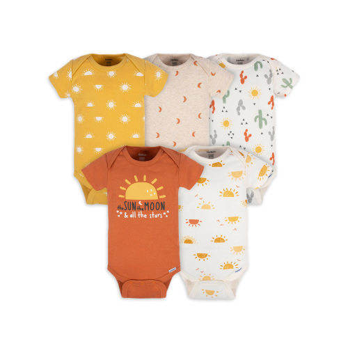 Gerber Baby Boy or Girl Gender Neutral Short Sleeves Onesies Bodysuits, 5-Pack (Newborn - 12 Months)