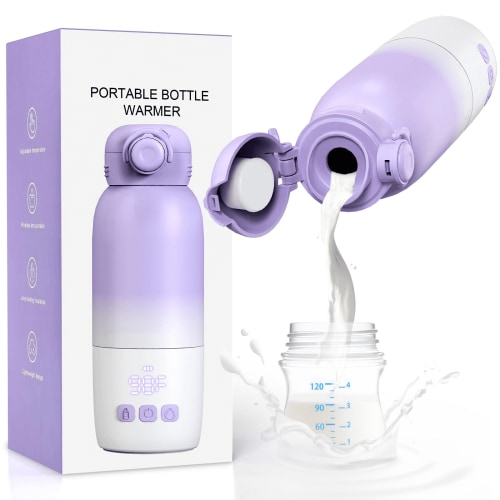 Portable Bottle Warmer for Travel, Large 12oz Capacity with Dual Heating Modes for Breast Milk & Water, Smart Temperature Control, Baby Bottle Warmer for Travel, Gifts for New Mom, Purple