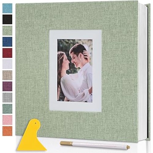 Photo Album Self Adhesive Pages Scrapbook Large Magnetic Photo Albums with Sticky Pages Scrapbooks for Wedding Baby for 4x6 5x7 8x10 Picture Photo Books 11x10.6 GrassGreen 60 Pages
