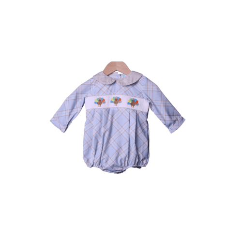 Smocked Blue and Khaki Plaid Turkey Bubble