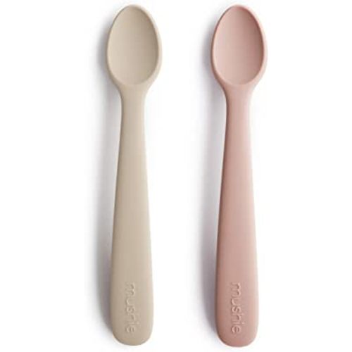mushie Silicone Baby Feeding Spoons | 2 Pack (Blush/Shifting Sand)