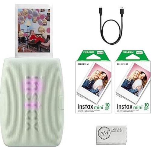 Fujifilm INSTAX Mini Link 3 Smartphone Printer | Sage Green Bundled INSTAX Mini Instant Film | 20 Exposures + Microfiber Cleaning Cloth (3 Items)