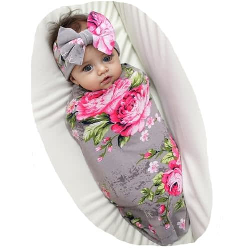 Galabloomer Newborn Receiving Blanket Headband Set Baby Flower Swaddle
