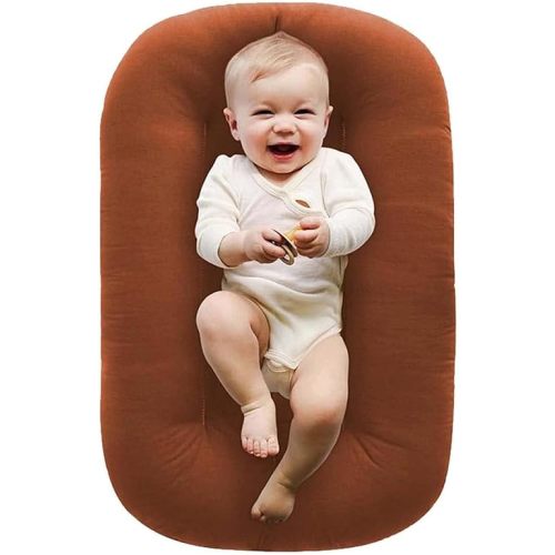 Baby Lounger Pillow Soft Organic Cotton Breathable Lounger for 0-24 Months Removable Lounger Cover, Machine Washable (Coffee)