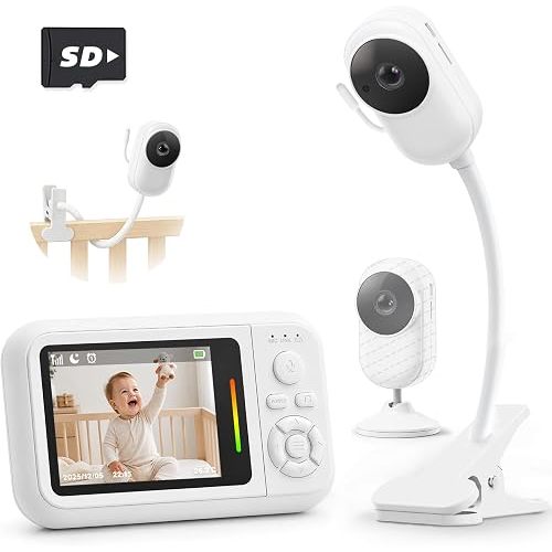 Baby Monitor with Camera and Audio,2.8" Screen Baby Monitor No Wifi with Clip for Crib & Stand, Portable Travel Baby Bed Camera with Auto Night Vision, VOX, 2-Way Talk, Temp Sensor & 7 Lullabies