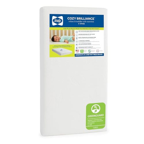 Sealy Baby Infant Toddler Cozy Brilliance Crib Mattress - Breathable, Waterproof, GREENGUARD Gold Certified and Non Toxic