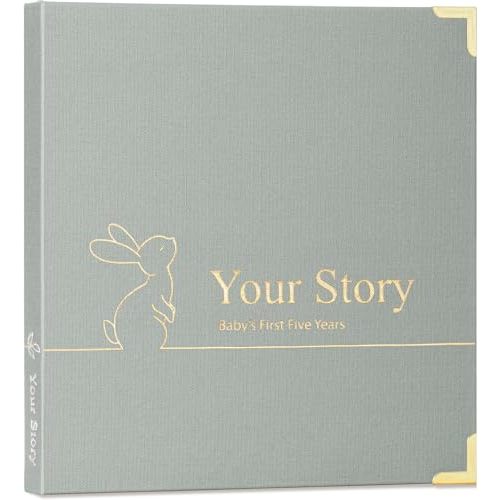 Baby Book Keepsake Boy or Girl Timeless Baby Memory Book First 5 Years for Baby Shower Gender Neutral Baby Scrapbook New Mom Gift Baby Journal from Birth to Age 5 Milestone Book Sage Green