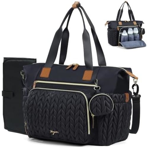 Baby Diaper Bag, Multifunctional Travel Diaper Bag Tote with Changing Pad and Pacifier Case for Mom