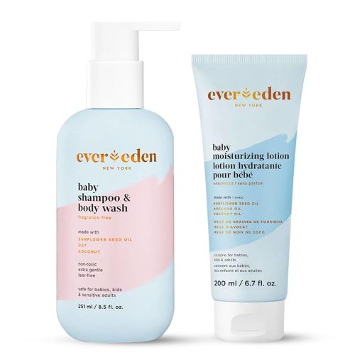 Evereden Baby Bathtime DUO: Baby Lotion for Newborn and 2-in-1 Newborn Shampoo and Body Wash Set - Soothing, Cleansing, & Hydrating Baby Shampoo and Lotion