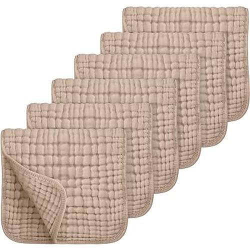 Looxii Muslin Burp Cloths 100% Cotton Muslin Cloths Large 20''x10'' Extra Soft and Absorbent 6 Pack Baby Burping Cloth for Boys and Girls (Brown)