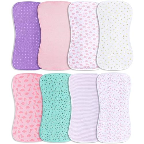 Hakochia Burp Cloths for Baby Girls Organic Cotton Large Burp Clothes Extra Absorbent Soft Burping Rags Spit Up Cloth Sets for Newborns 8 Pack