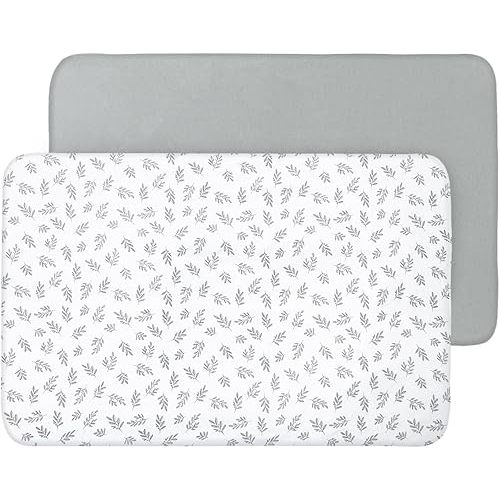 Biloban Mini Crib Sheets Fitted, 2 Pack Mini Crib Sheet Fits for Mini Crib Mattress, Neutral Mini Crib Sheets for Baby Boys and Girl, Grey, 38”X 24”