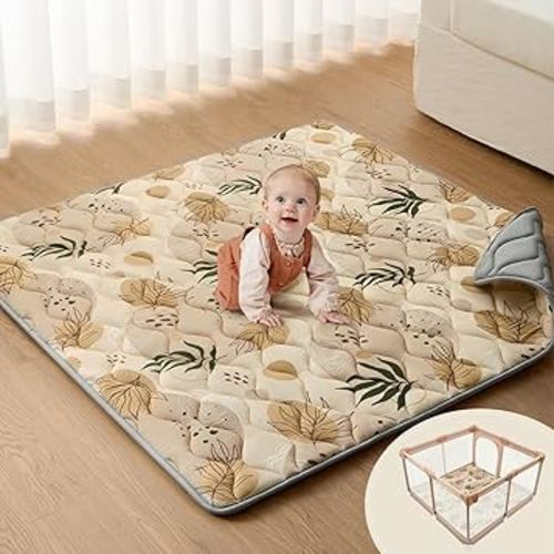 Blissful Diary Baby Play Mat, 47x47 Infant Play Mat for Playpen, Thicken Foam Cushioned Baby Mat for Floor, Non-Slip Kids Play Mat, Washable Baby Playmat for Babies,Toddlers, Earth Tones Design