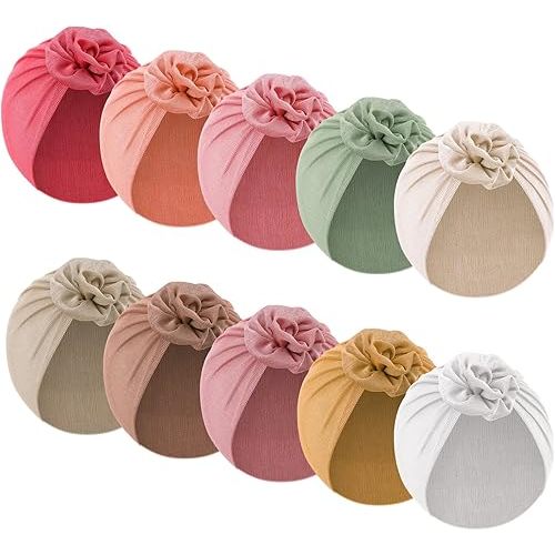 10 Pcs Preemie Hats Cotton Preemie Caps Bows Turban Premature Baby Boys Girls Hospital NICU Hat