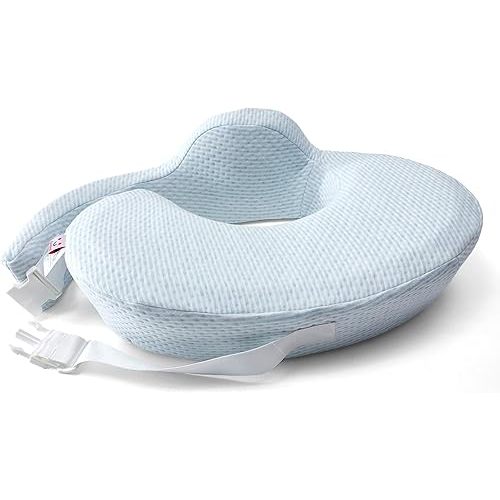 QSTEHEML Nursing Pillow for Breastfeeding for Mom and Baby Girl Boy, Large Essential Deluxe Nursing Pillow with Waterproof Lining Cover for Breastfeeding and Bottle Feeding, Memory Foam, Blue Stripes