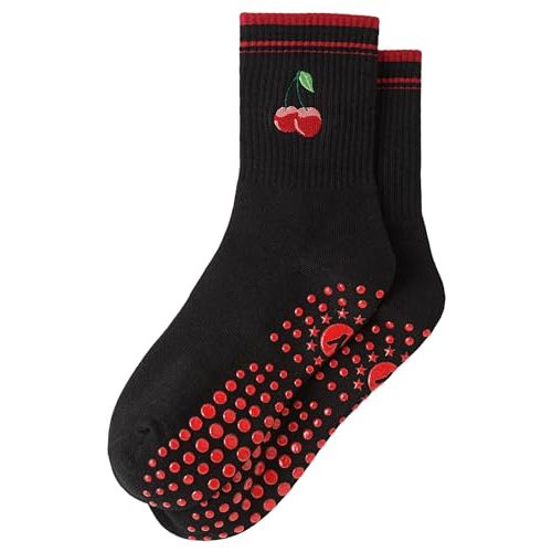 Yawlsow Pilates Grip Socks for Women Yoga Grippy Socks Cute Barre Non Skid Athletic Crew Sticky Sock Workout Hospital
