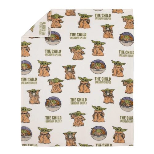 Disney Star Wars The Mandalorian "The Child" Green, Tan, White Super Soft Toddler Blanket, White, Tan, Green