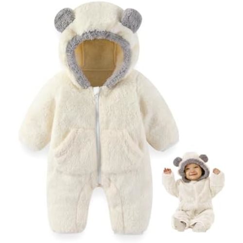 Newborn Winter Snowsuit Baby Bear Outfit Fleece Warm Jumpsuit Outwear Romper Clothes for Infant Girls Boys