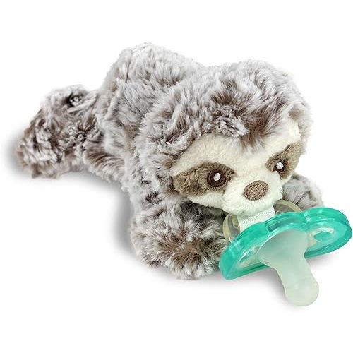 Sloth- RaZbuddy Stuffed Animal Pacifier Holder for Newborns & Up, Detachable Orthodontic JollyPop Pacifier, Medical-Grade 100% BPA-Free Silicone, -0 Months+