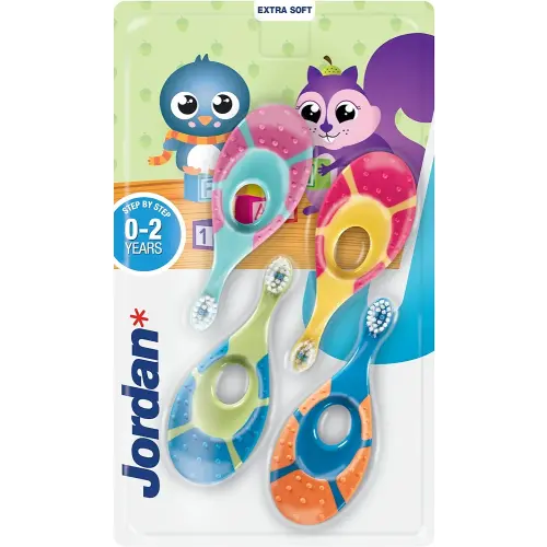 Jordan* ® | Step 1 Baby Toothbrush | 0-2 Years, Soft Bristles, BPA Free | 4 Pack