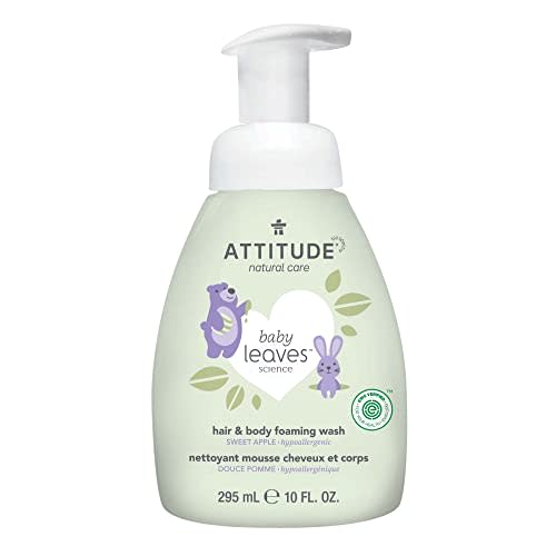 ATTITUDE 2-in-1 Hair and Body Foaming Baby Wash, EWG Verified Shampoo Soap, Dermatologically Tested, Made with Naturally Derived Ingredients, Vegan, Sweet Apple, 10 Fl Oz