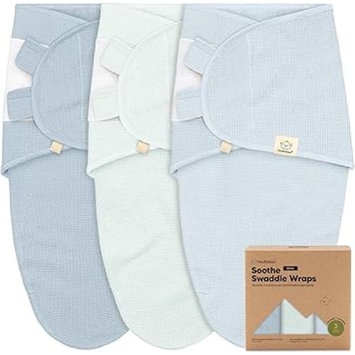 3-Pack Organic Swaddles for Newborns, Baby Sleep Sacks 0-3 Months - Baby Swaddle Wrap, Newborn Wearable Blanket, Infant Sleep Sack for Girls, Boys, Soft & Snug, Large Hook & Loop Closure (Glacier)