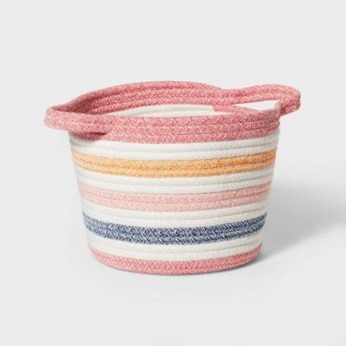 Small Striped Coiled Rope Kids' Storage Bin - Pillowfort™: Multicolor Toy Basket, Polyester & Cotton, Circular