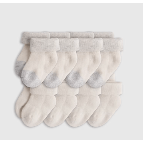Organic Cotton Fold Over Socks 8-Pack - Baby in White/Grey