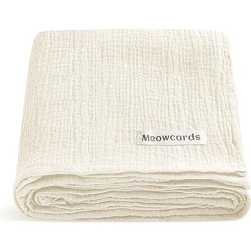 meowcards Muslin Swaddle Blankets for Baby, Unisex Baby Boys Girls Essentials, Large 47 x 47 inches, Receiving Blankets Newborn Registry Must Haves, Perfect (Pale Yellow, Simple)
