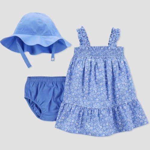 Carter's Just One You® Baby Girls' Floral Dress with Hat - Blue/White, Size: 6M
