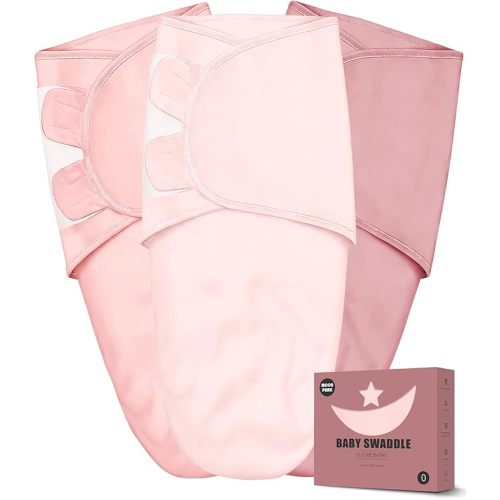 Newborn Swaddle Blanket Wrap 0-3 Months (3-Pack) - Adjustable Infant Sleep Sack, 100% Cotton Anti-Startle Soothing Sack, Soft Breathable Nursery Bedding - Boho Rainbow