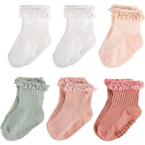 Baby Girl Ruffle Socks Non Slip Grip Socks Toddler Girls Cute Cotton Frilly Ankle Grippy Sock Newborn Infant Kids