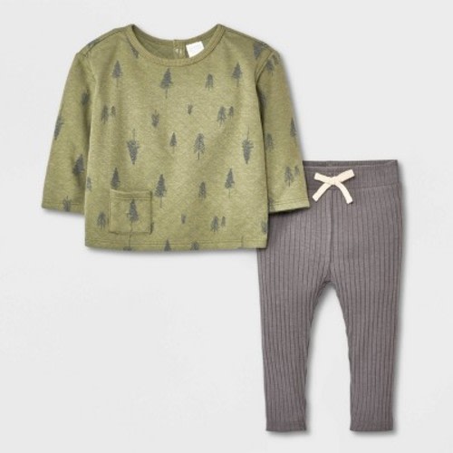 Grayson Collective Baby Boys' 2pc Quilted Pullover & Leggings Set - Green 6-9M