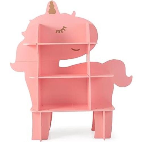 Costzon Unicorn Kids Bookshelf, 3-Tier Toddler Montessori Shelf Book Rack, Toy and Book Storage for Kids, Wooden Children’s Bookcase, Toy Storage Organizer for Kids Room, Playroom, Nursery