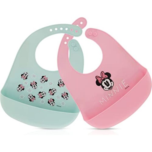 Disney 2-Pack Unisex Baby & Toddler Silicone Bibs with Food Catcher, Soft Waterproof Feeding Accessories