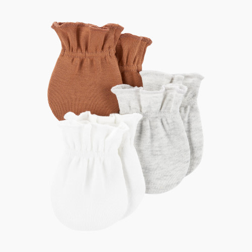 Carter's Mittens (3 Pack) - Brown/White/Grey, 0-3M