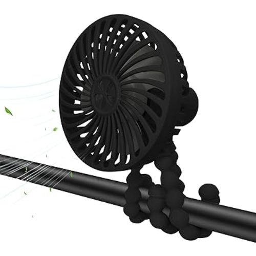 Stroller Fan,3 Speed Adjustable Portable Fan,USB Rechargeable Battery Powered,Handheld with Flexible Tripod, Suitable for Cribs and Treadmills Student Desks Bicycles Beach Camping (Black)