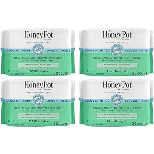 The Honey Pot Company - 120 ct - Herbal Panty Liners for Women - Everyday Liners - Infused w/Essential Oils for Cooling Effect & Organic Cotton Cover - Feminine Care - FSA & HSA Eligible