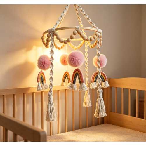 Boho Rainbow Macrame Baby Mobile, Neutral Nursery Wall Decor