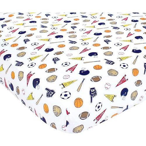 Hudson Baby Unisex Baby Cotton Fitted Crib Sheet, Sports Fan, One Size