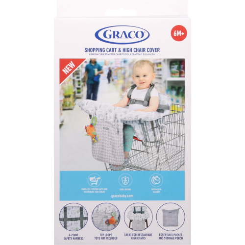 Graco 6M+ Adjustable Shopping Cart and High Chair Cover with Pocket and Storage Pouch, Beige