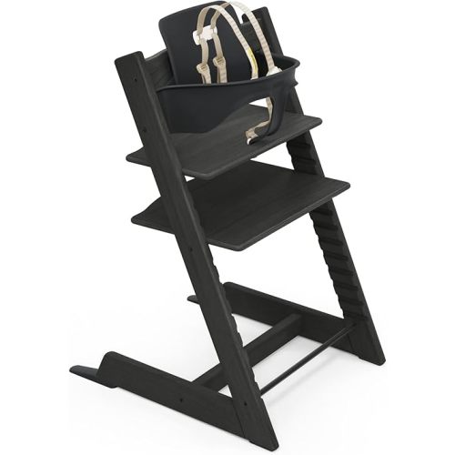 Tripp Trapp High Chair from Stokke, Oak Black - Adjustable, Convertible Chair for Toddlers, Children & Adults - Includes Baby Set with Removable Harness for Ages 6-36 Months - Made with Oak Wood