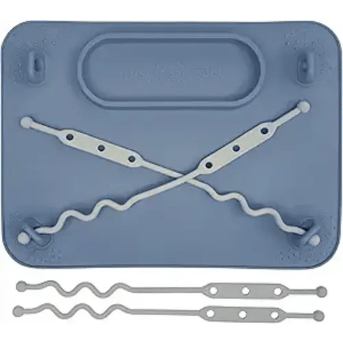 BUSY BABY Silicone Mat - New and Improved Suction Cups, 4 Straps to Secure Baby Essentials, Self Feeding, Baby Led Weaning, Travel Sleeve Included (Pewter)
